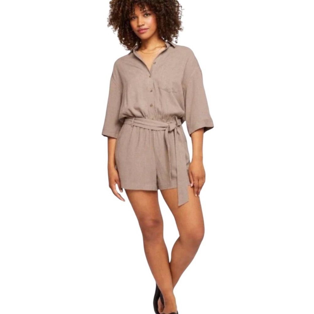 Gentle Fawn Charlotte Romper- Neutral Linen Blend- Size Small